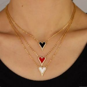 RED BLACK WHITE enamel heart pendant necklace